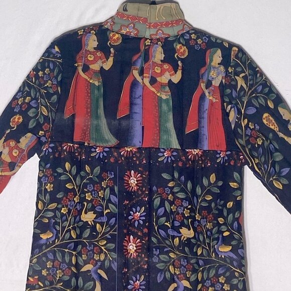 Qianbaiy Chinese Style Printed Quilted Long Coat Jacket S - Picture 14 of 16